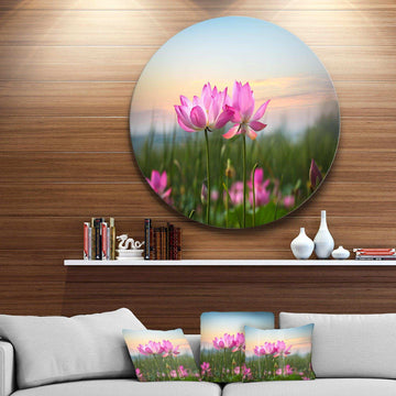 Blooming Lotus Flowers at Sunset - Floral Circle Metal Wall Decor